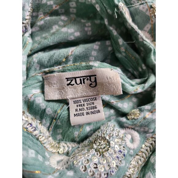 Zury Boho Maxi Dress Sage Green Gold Sequin Embroidered Tassel Tiered OS - Picture 6 of 8